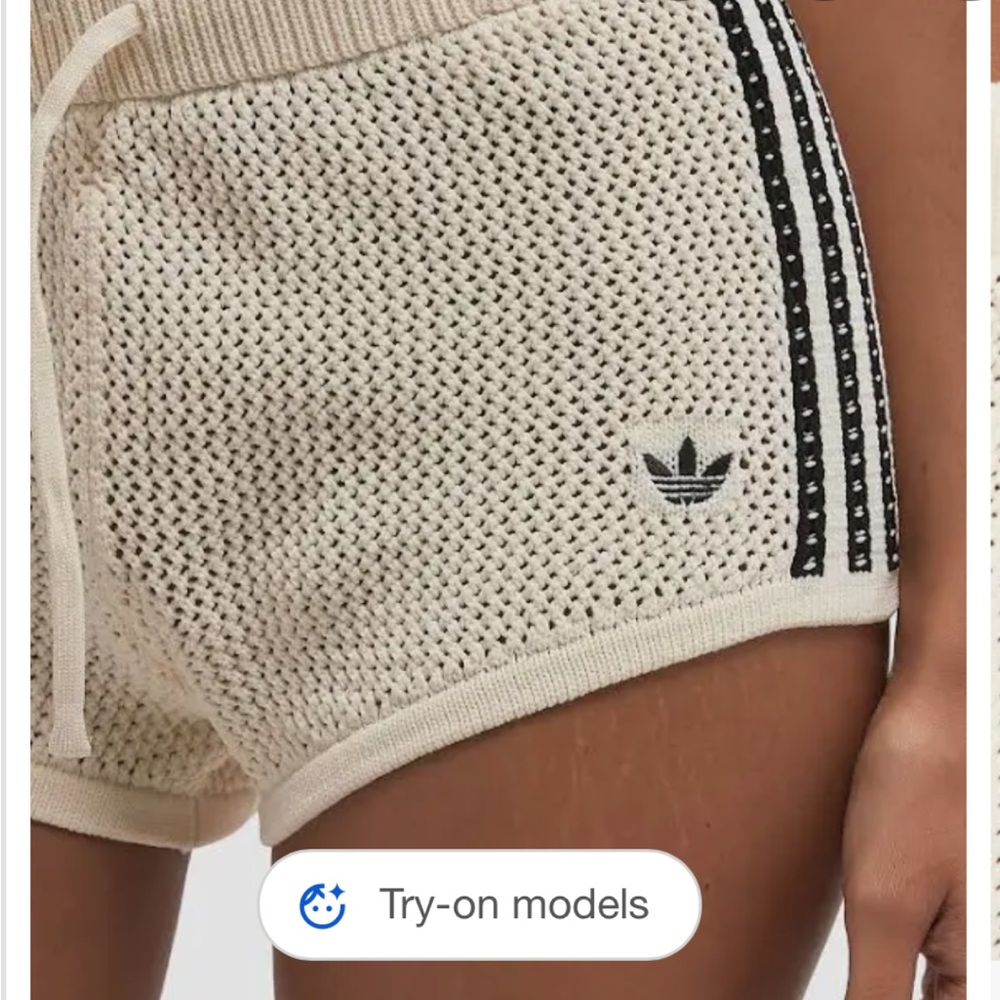 NWT Adidas Cream and Black Crochet Shorts Retro Style